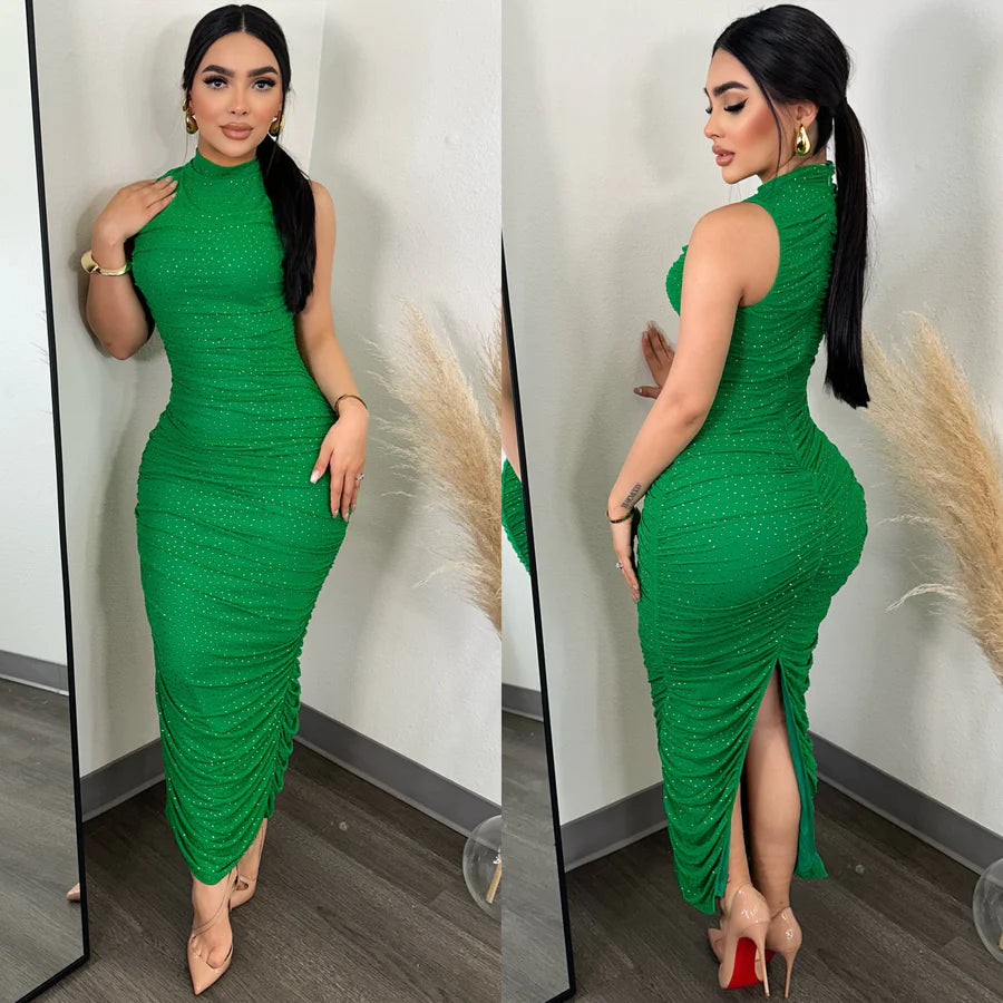 GLAM FACTOR midi vestido verde